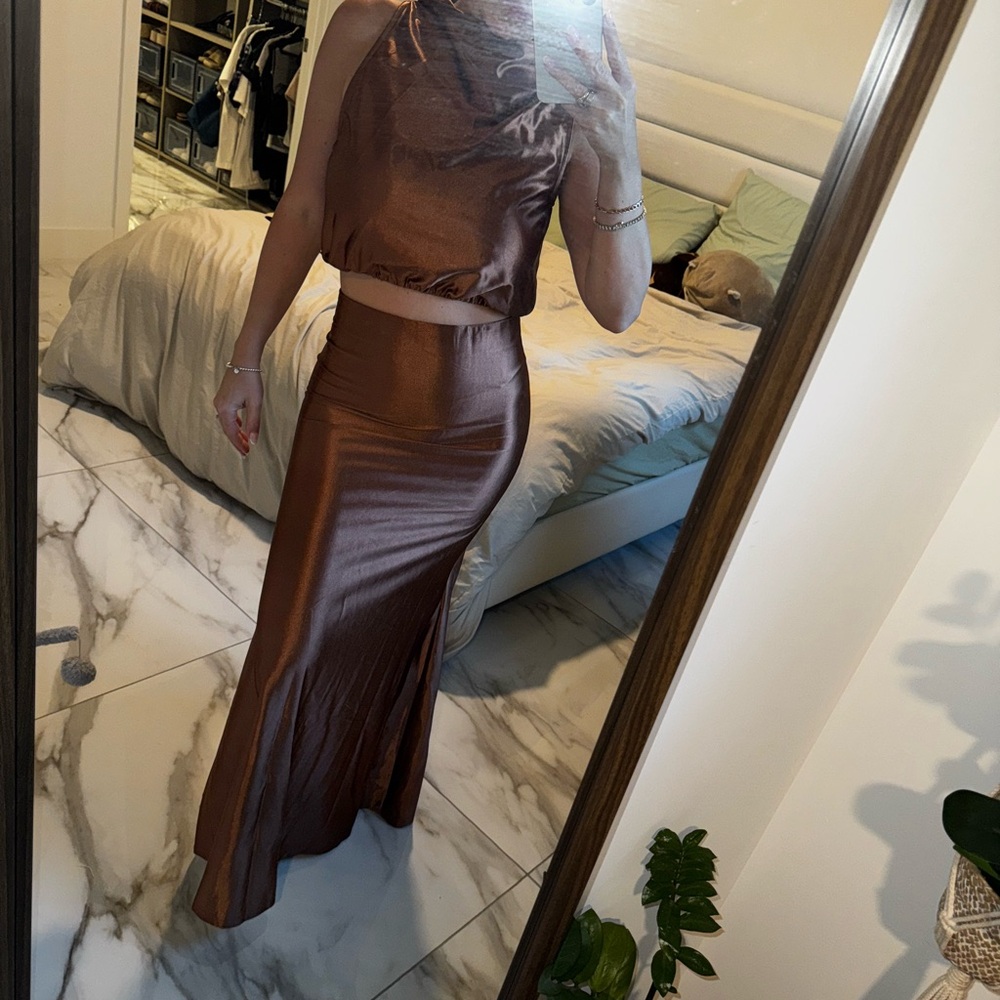SHEIN Copper/Brown Maxi Two Piece Skirt Set
